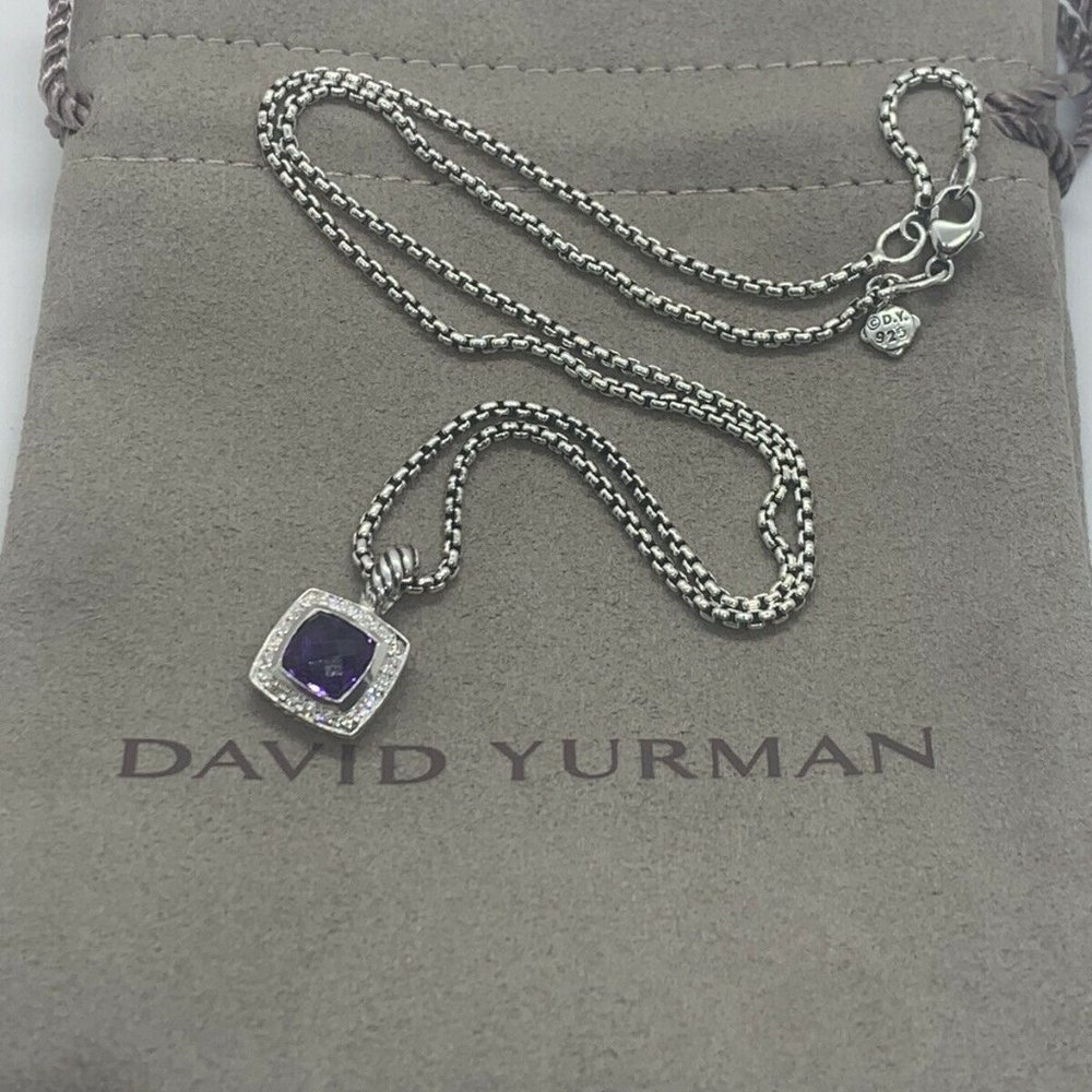 David Yurman Petite Albion Pendant Necklace with Amethyst and Diamonds 17"